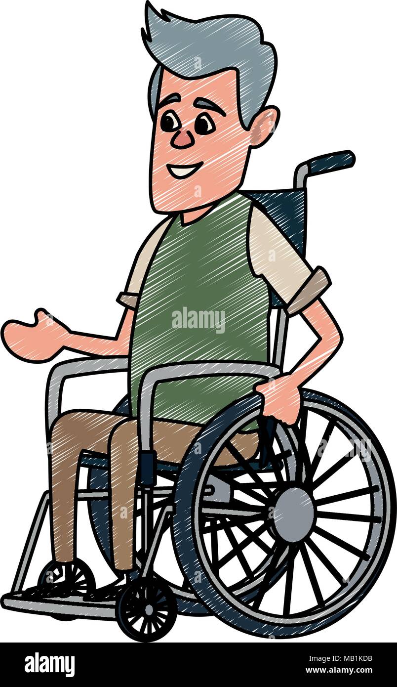 Hombre en silla de ruedas a mano alzada de dibujos animados Imagen Vector  de stock - Alamy