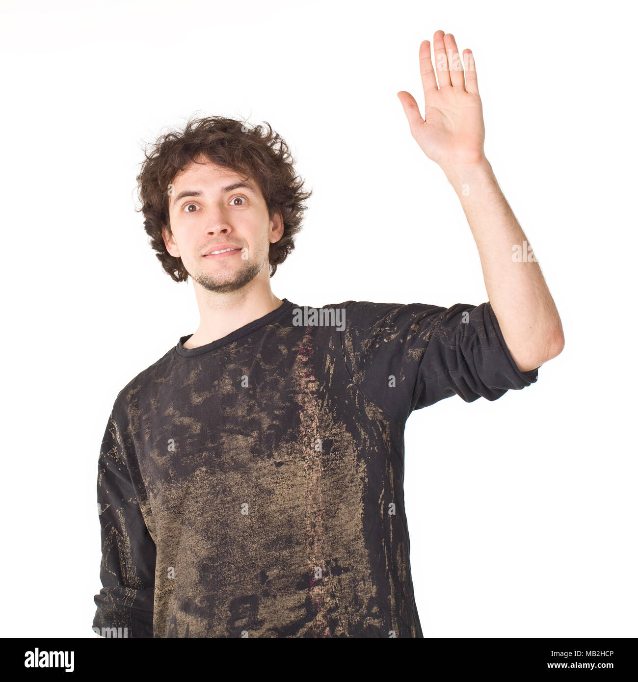 Retrato del hombre agitando su mano Foto de stock