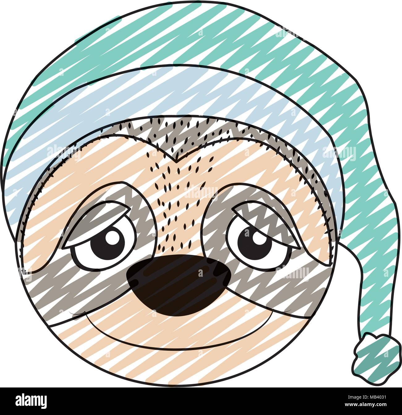 Doodle cute sloth cabeza animal con sombrero de dormir Ilustración del Vector