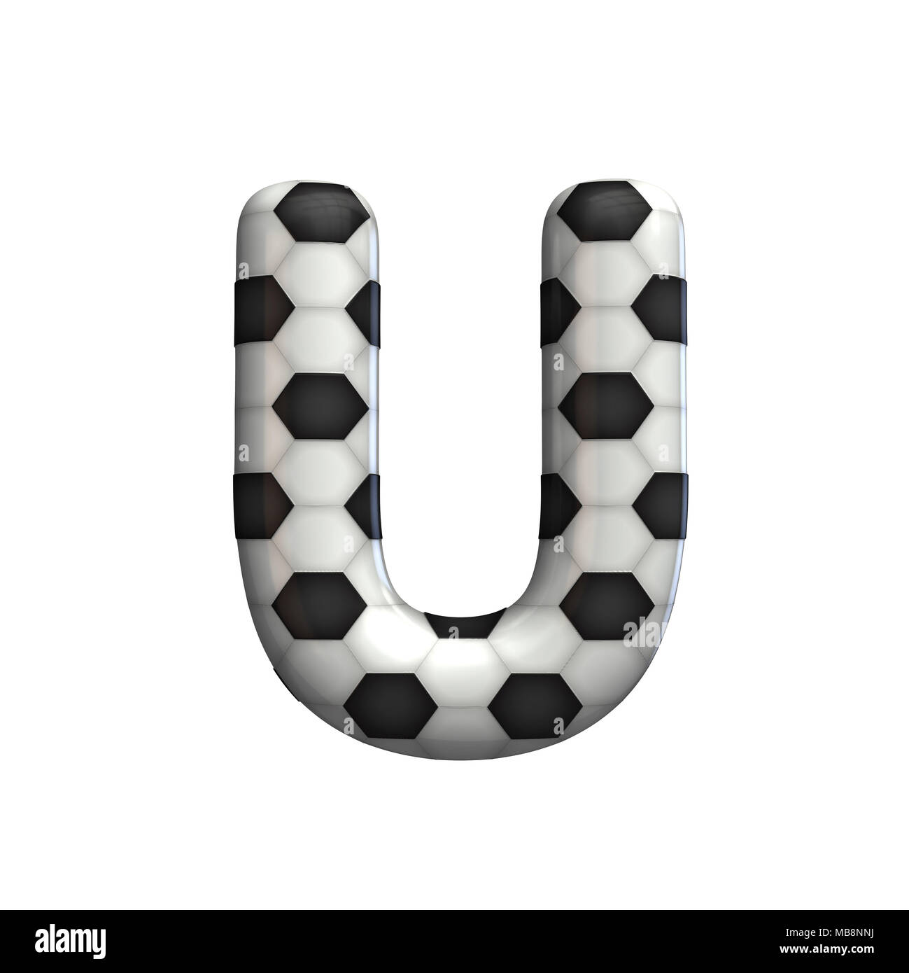 Balón de fútbol letra U. capital de textura 3D Rendering Foto de stock