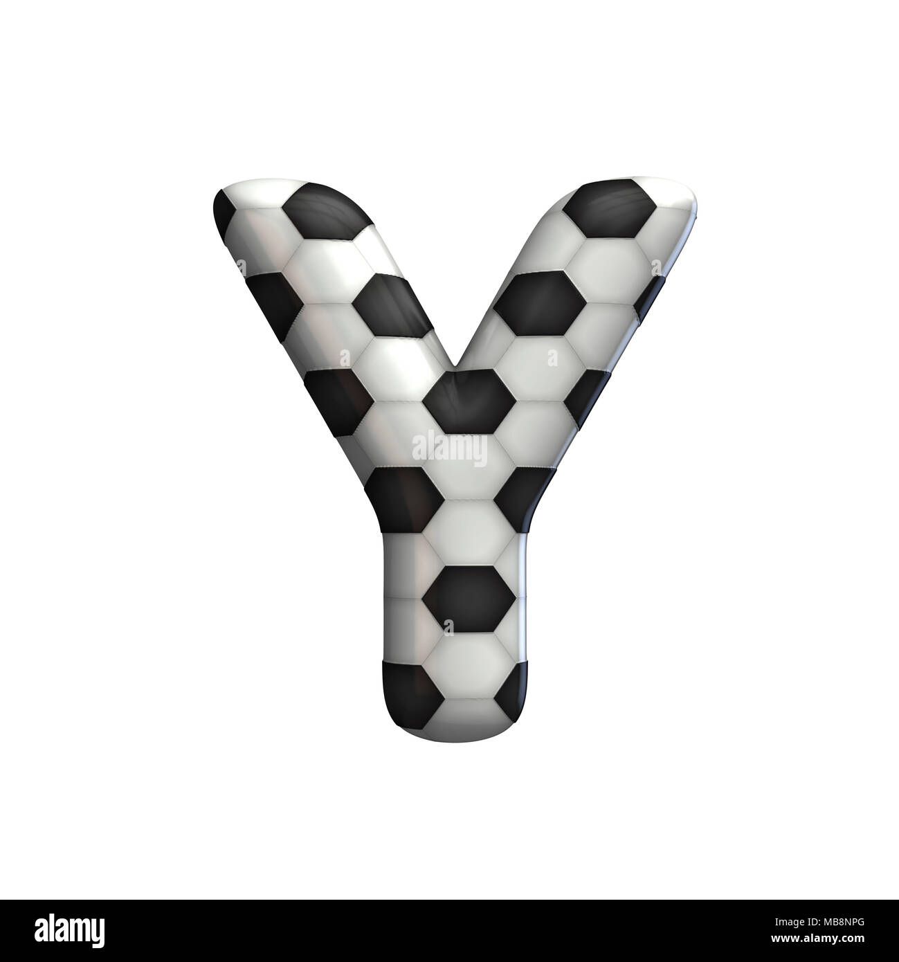 Balón de fútbol capital de textura 3D Rendering letra Y. Foto de stock