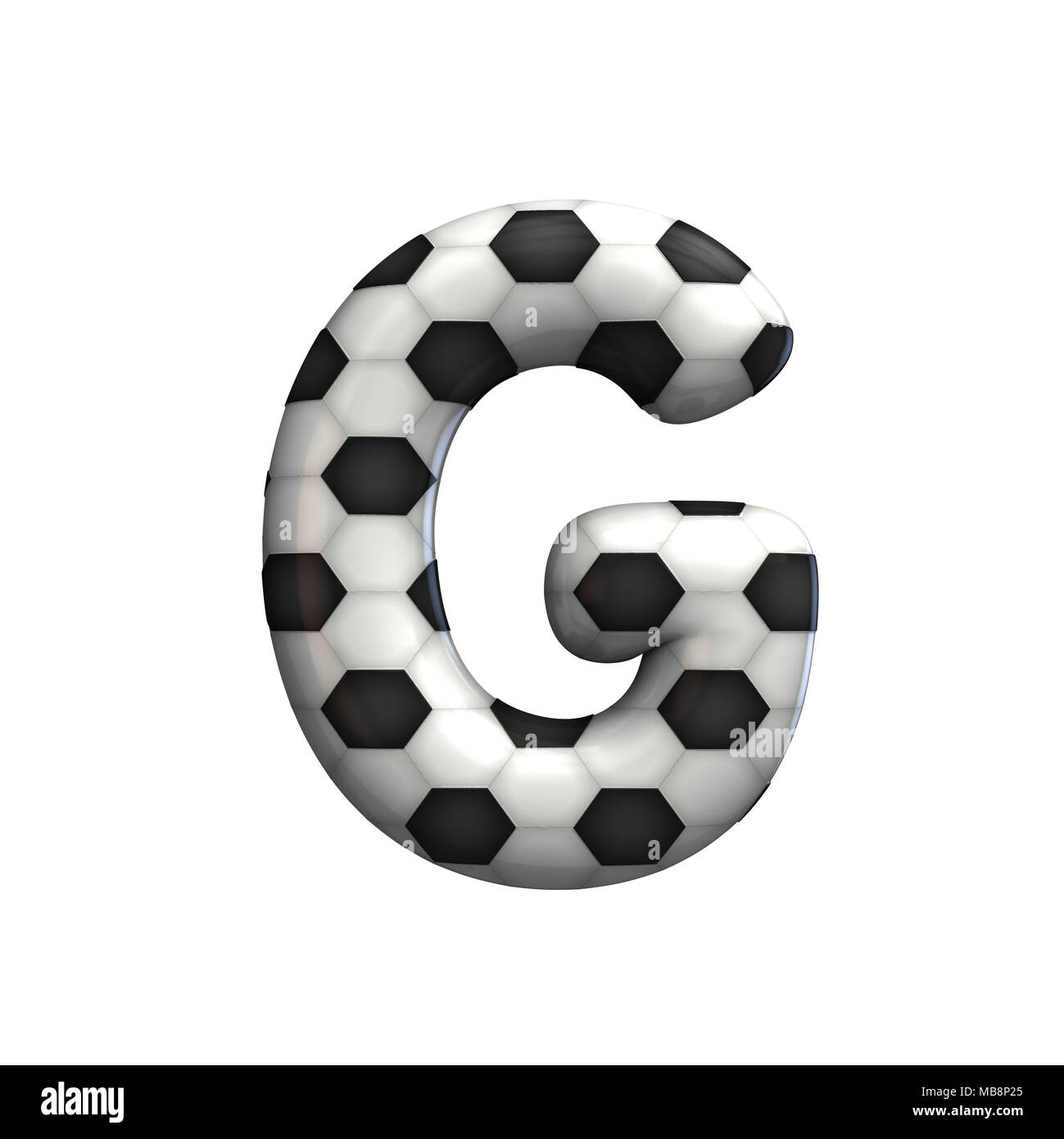 Balón de fútbol capital de textura 3D Rendering letra G. Foto de stock