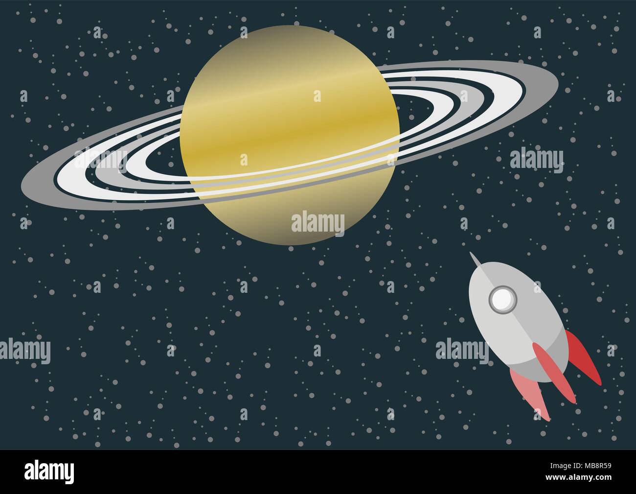 Fondo con diseño de espacios, con el planeta Saturno y sus anillos y cohetes. Ilustración vectorial. Ilustración del Vector