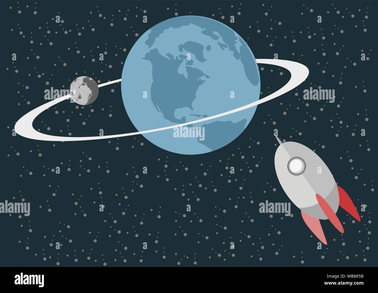 Fondo con diseño de espacios, la luna de la tierra y los cohetes. Ilustración vectorial. Ilustración del Vector