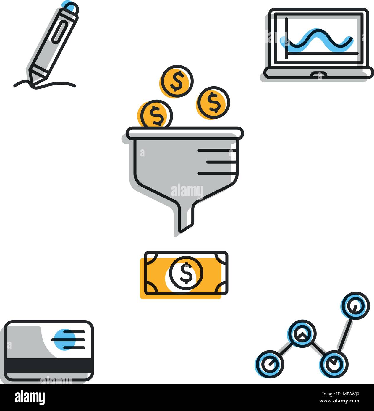 Iconos financieros para la estrategia de negocios Ilustración del Vector