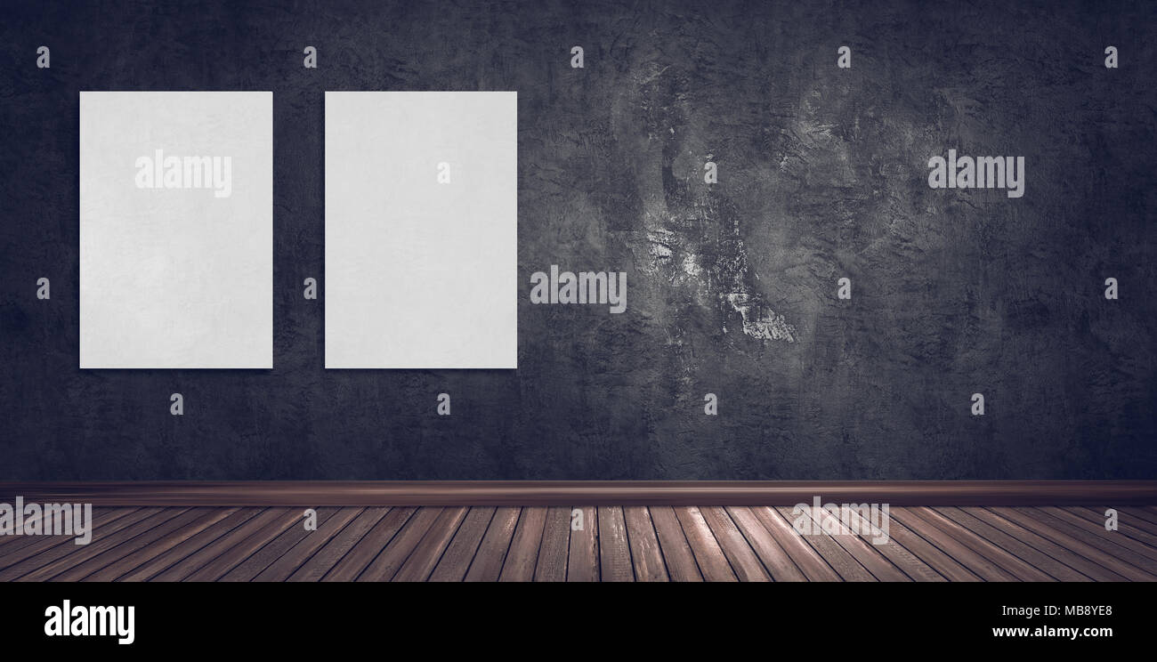 3D rendering ilustración de abstract gallery room with dark pared de