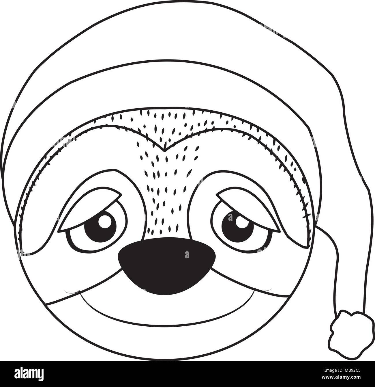 Línea sloth cute animal con cabeza durmiendo hat Ilustración del Vector