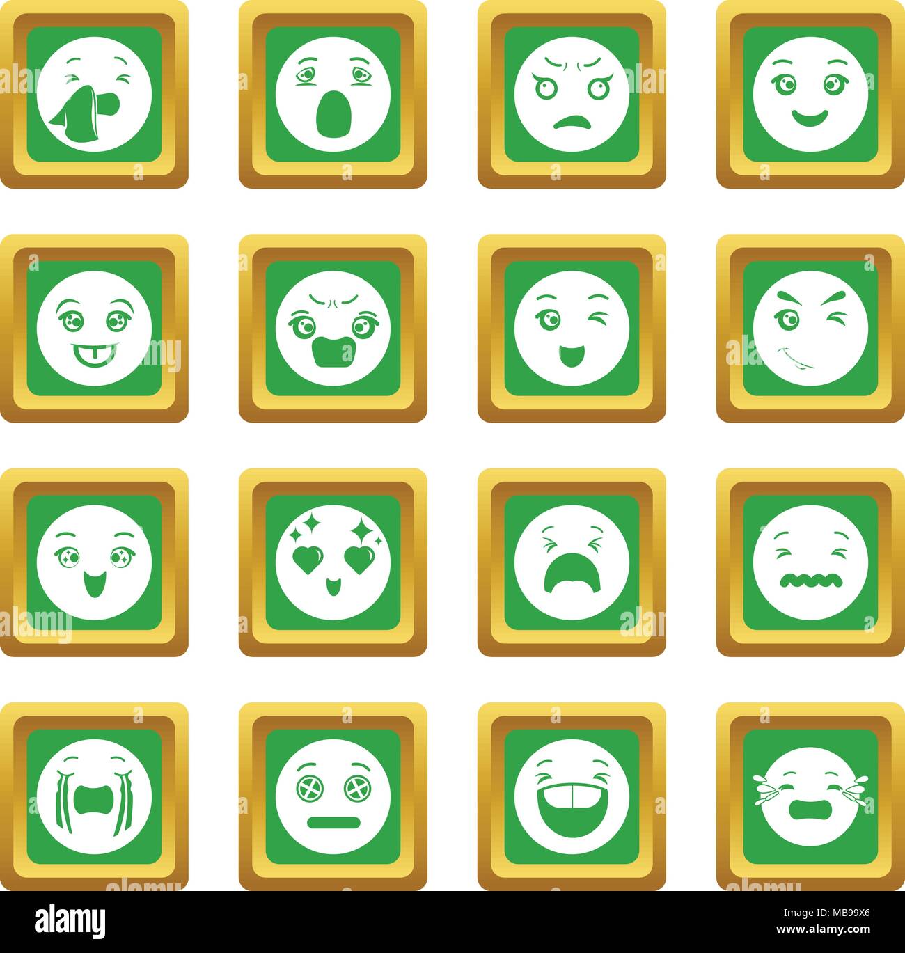 Conjunto De Iconos Smiles Vector Cuadrado Verde Imagen Vector De Stock