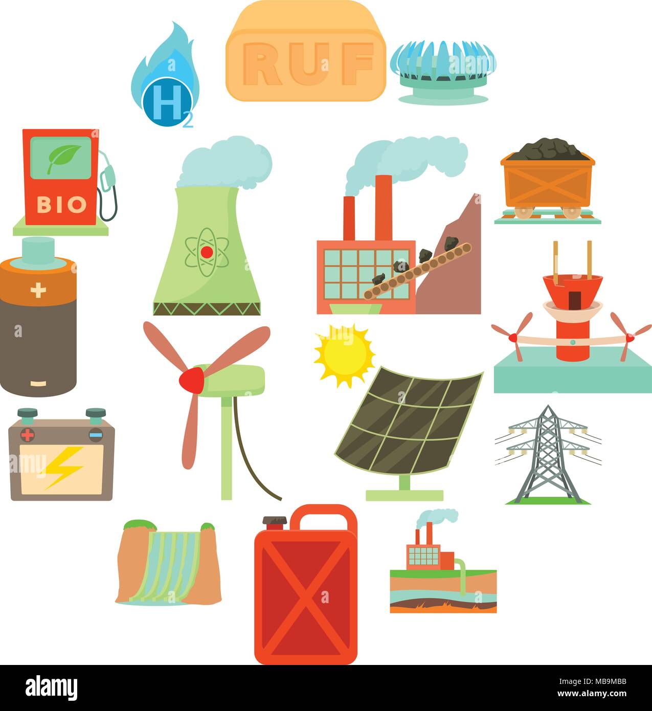 Los iconos de elementos de las fuentes de energía, del estilo de dibujos  animados Imagen Vector de stock - Alamy