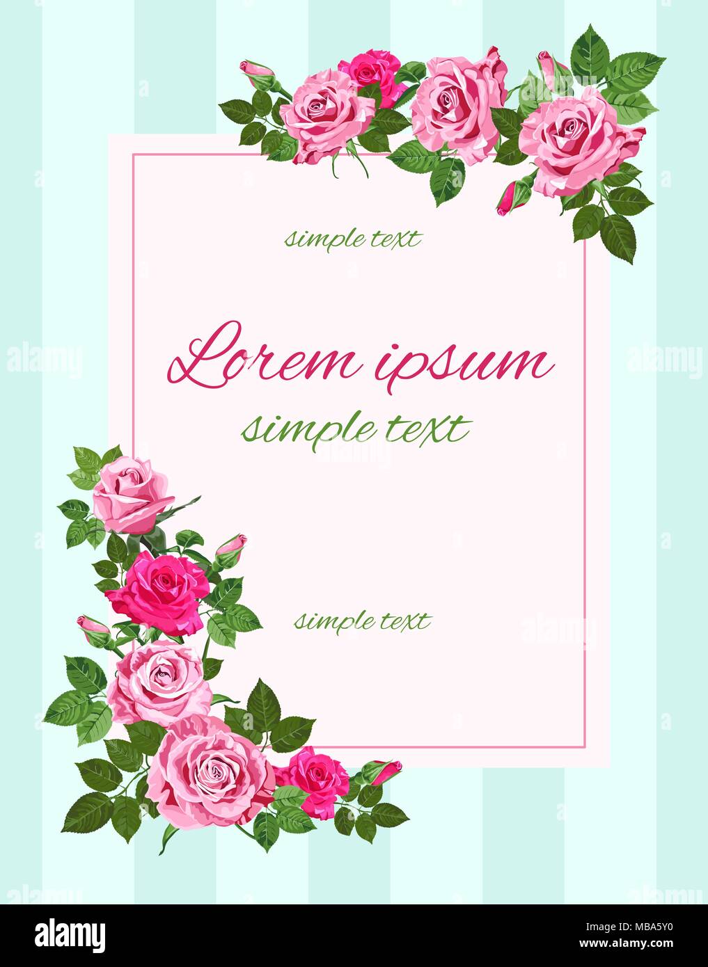 Vector vintage invitaciones de boda con rosas rosas en el fondo verde  pálido. Diseño Floral para tarjeta de felicitación Imagen Vector de stock -  Alamy