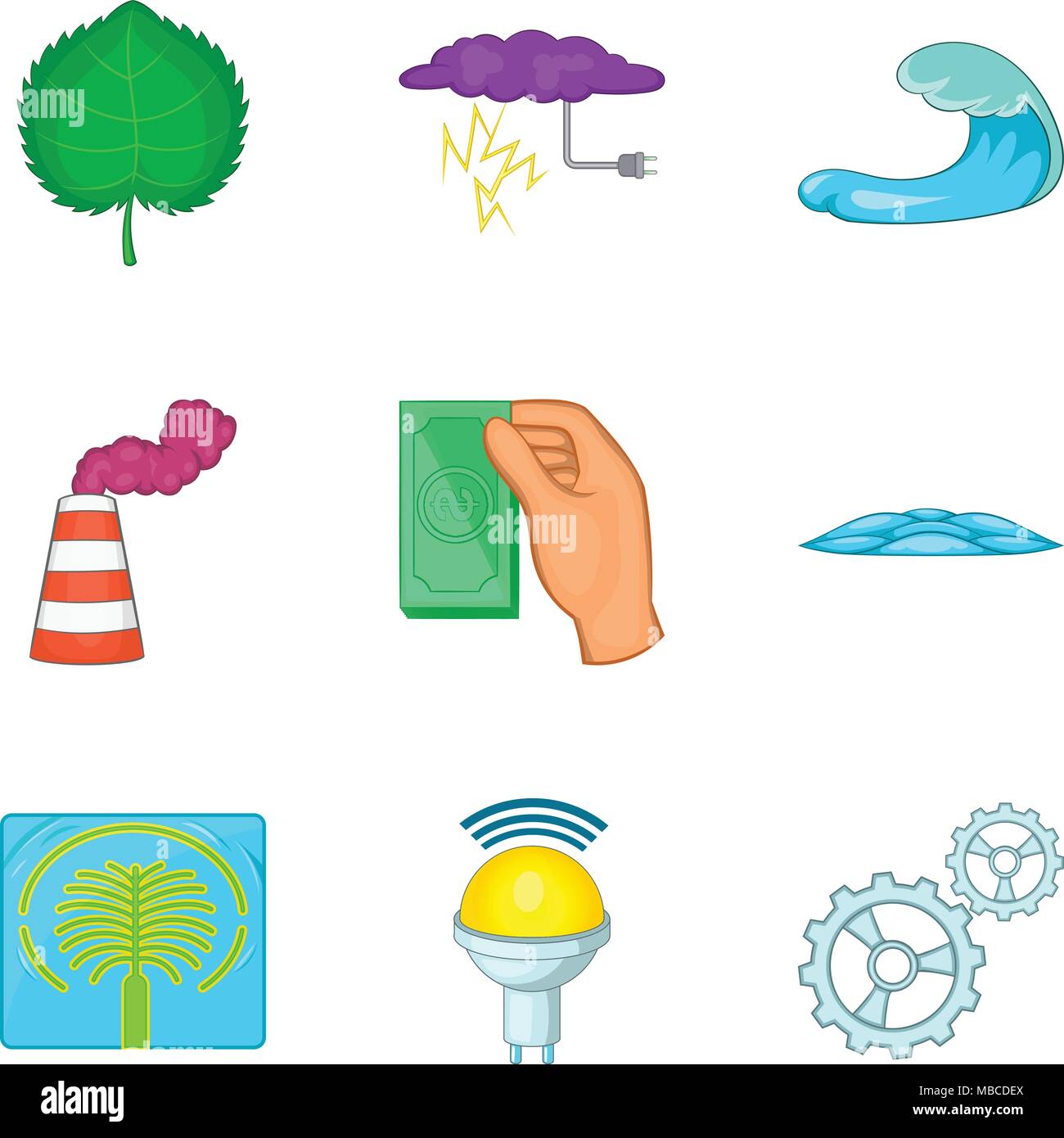 Energía del agua, conjunto de iconos de estilo de dibujos animados Imagen  Vector de stock - Alamy