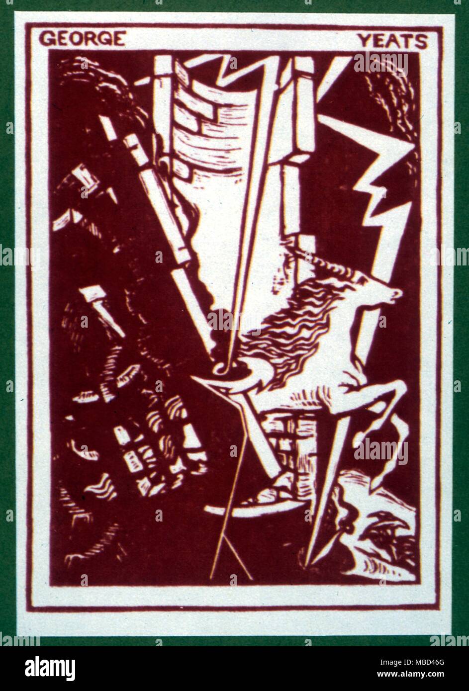 Golden Dawn - Yeats - ex libris diseñado por la Sra. W B Yeats por Sturge  Moore, incorporando tanto la tarjeta de Tarot los símbolos y el unicornio.  - ©Charles Walker Fotografía de stock - Alamy