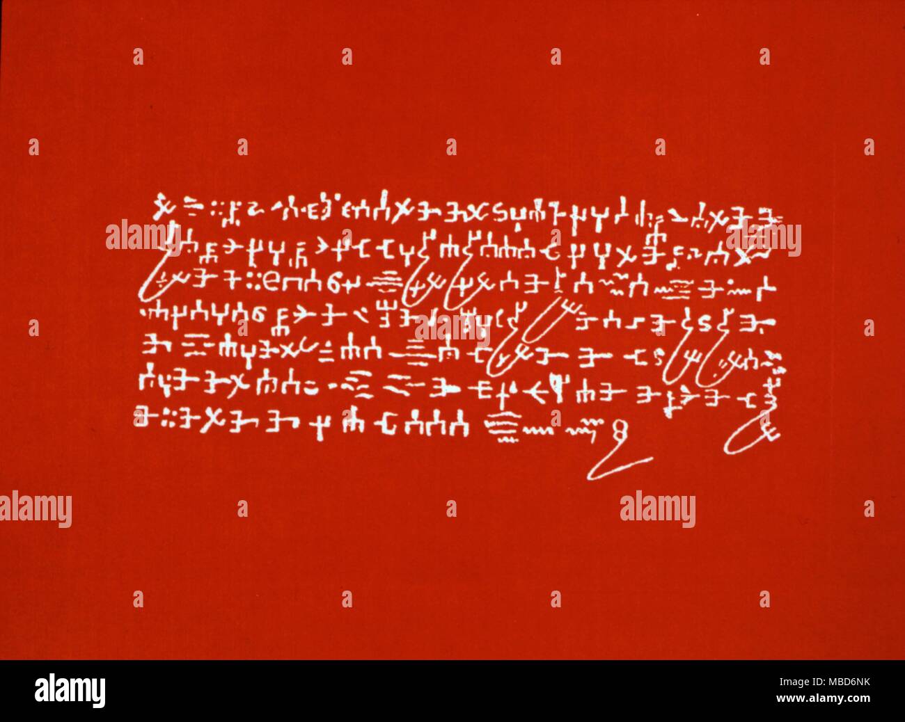 Alfabetos mágicos - Devil's Writing - Script reproducida por Albonesi, en su 'Introductio en Chaldaicam Linguam" (1532) como ejemplo de Devil's escrito cuando un demonio fue conjurado y mandó a dar una respuesta escrita a una pregunta. Foto de stock