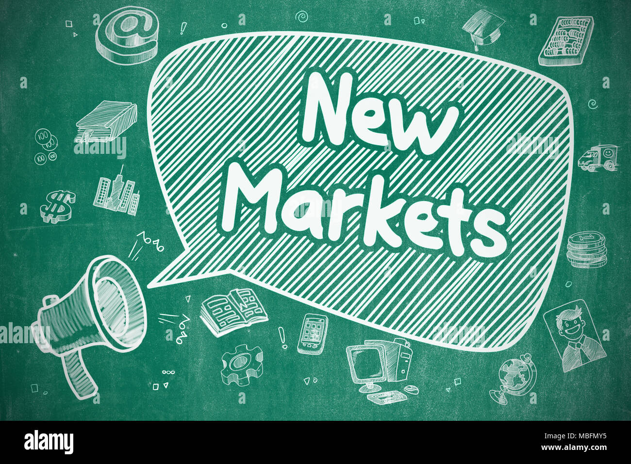 Nuevos mercados - Doodle ilustración en color azul pizarra. Foto de stock