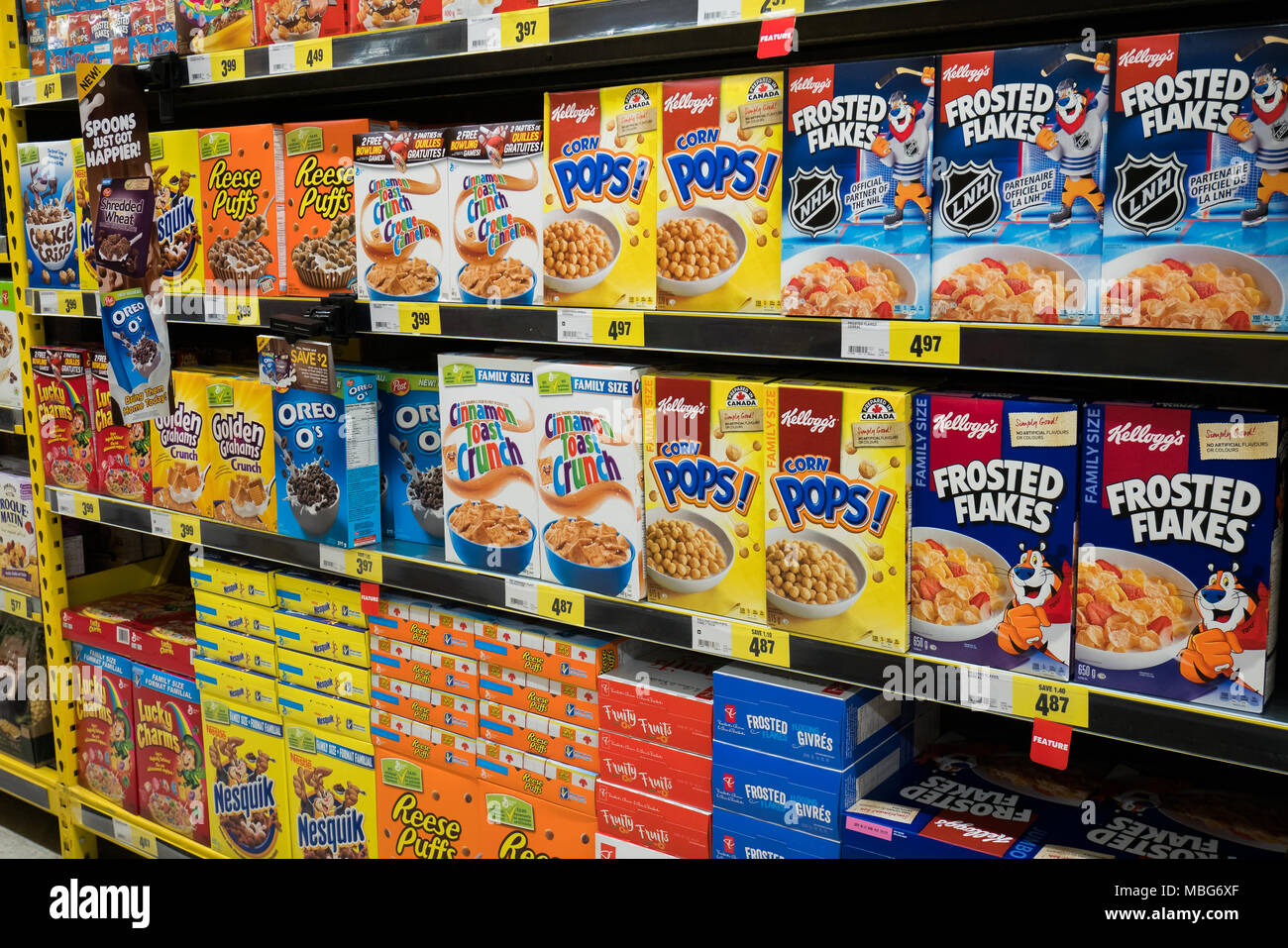 Supermercado cereales de desayuno Foto de stock