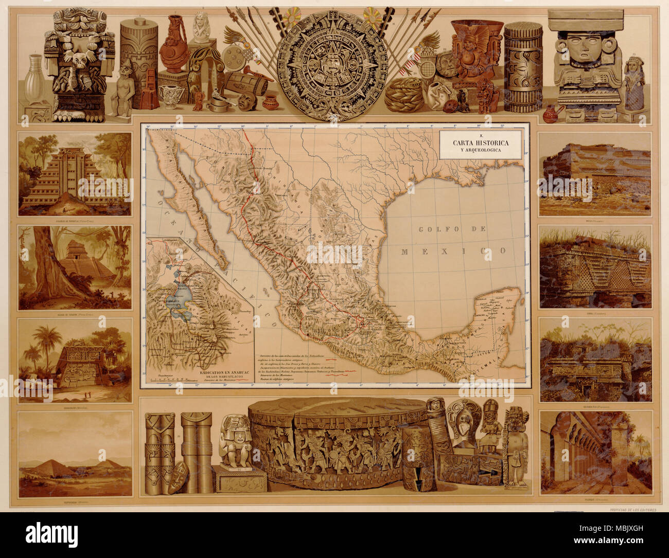 Artefactos históricos de México indio del pasado - 1885 Foto de stock