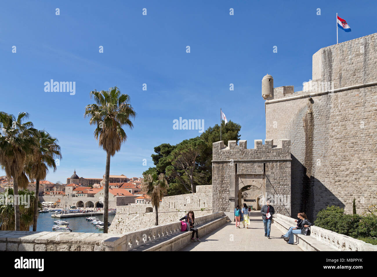 Puerta Ploce, la muralla de la ciudad, Casco antiguo, Dubrovnik, Croacia Foto de stock