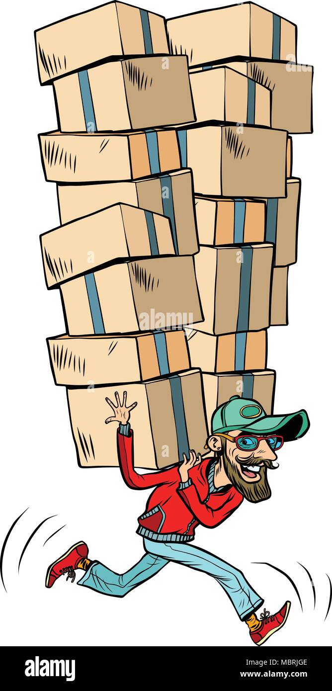 Courier con cajas entrega rápida de carga Ilustración del Vector