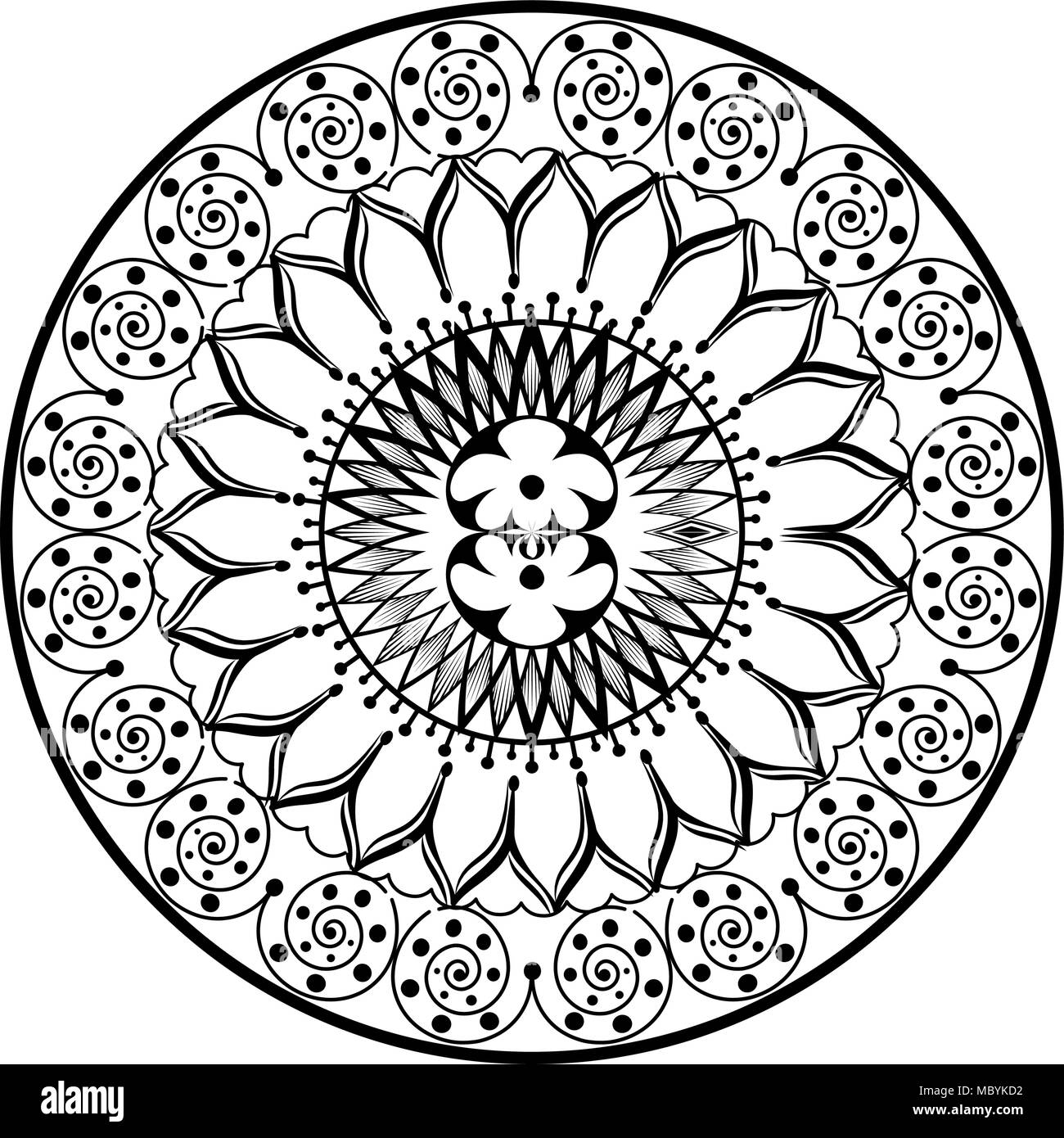 Monocromo y mandala circular Imagen Vector de stock - Alamy