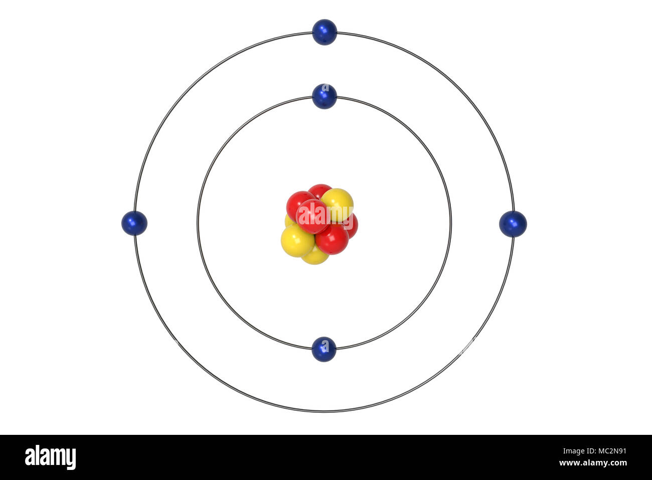 Modelo de Bohr átomo de boro con protones, neutrones y electrones.  Ilustración 3d Fotografía de stock - Alamy