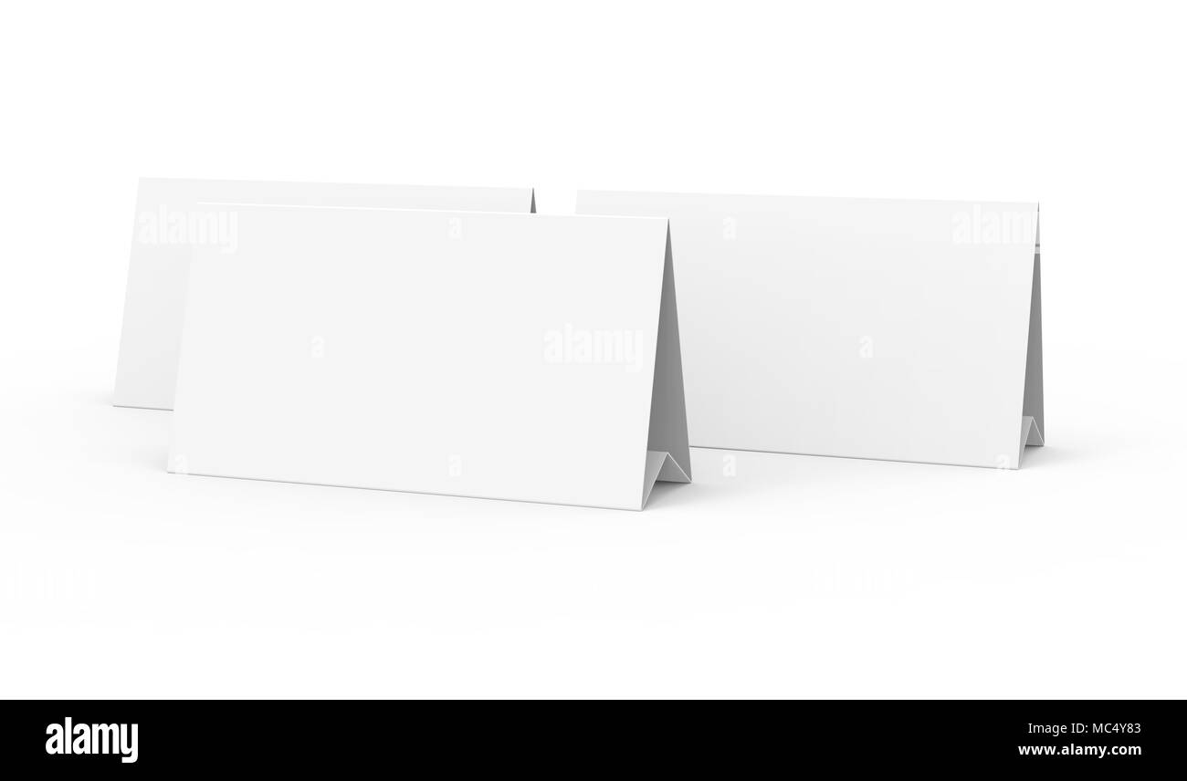 Papel en blanco tienda plantilla, carpa blanca conjunto de tarjetas con espacio vacío en 3D Render Foto de stock