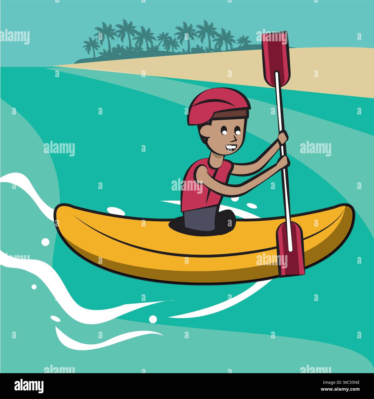 Hombre en kayak cartoon Ilustración del Vector