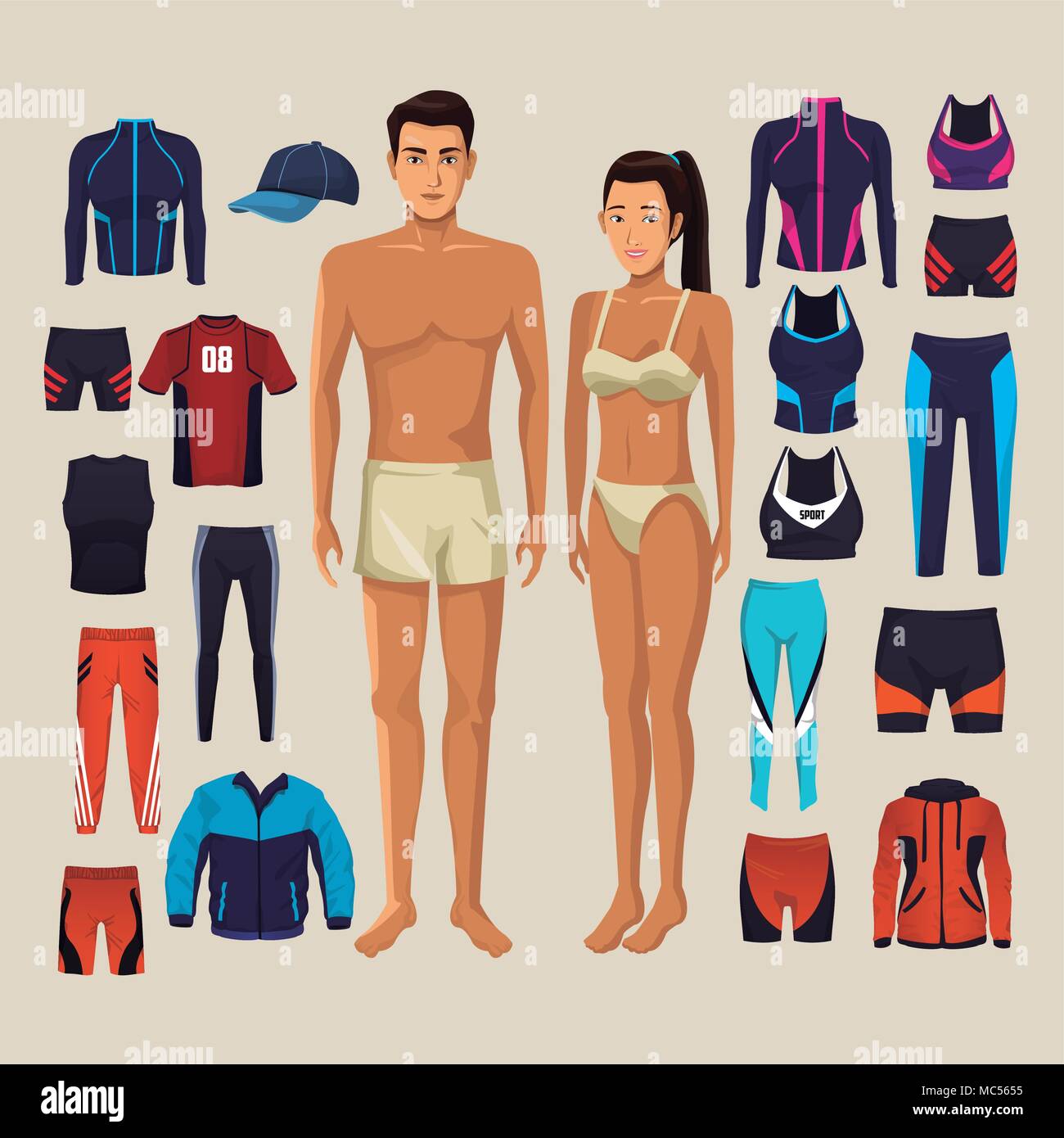 Mujer y hombre modelos con ropa deportiva Fitness Imagen Vector de stock -  Alamy