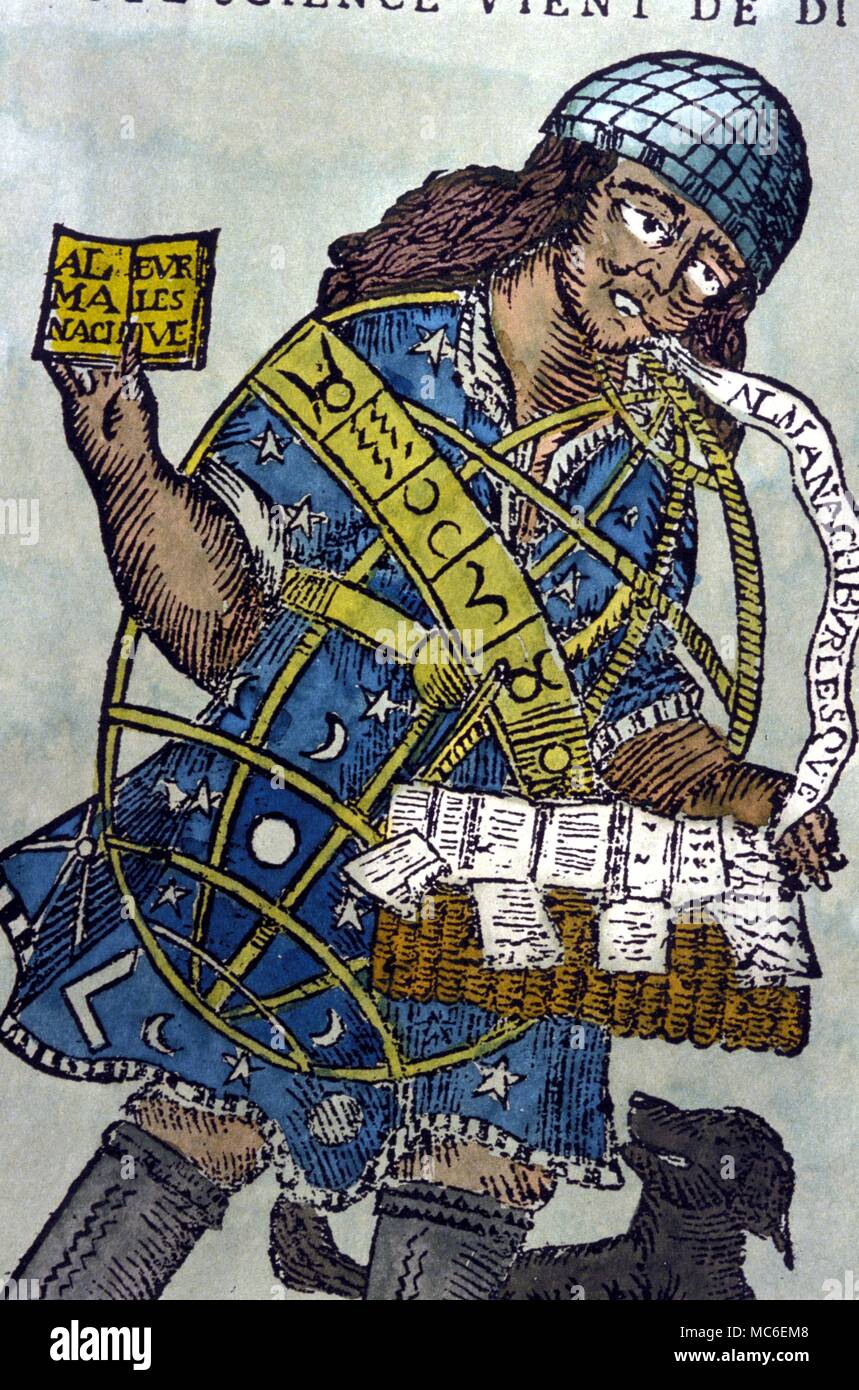 Calendarios - Almanaque vendedor, encerrado en una esfera celeste. Desde Tommas muda "Profecías de Thomas- Joseph Muda', 1789 Foto de stock