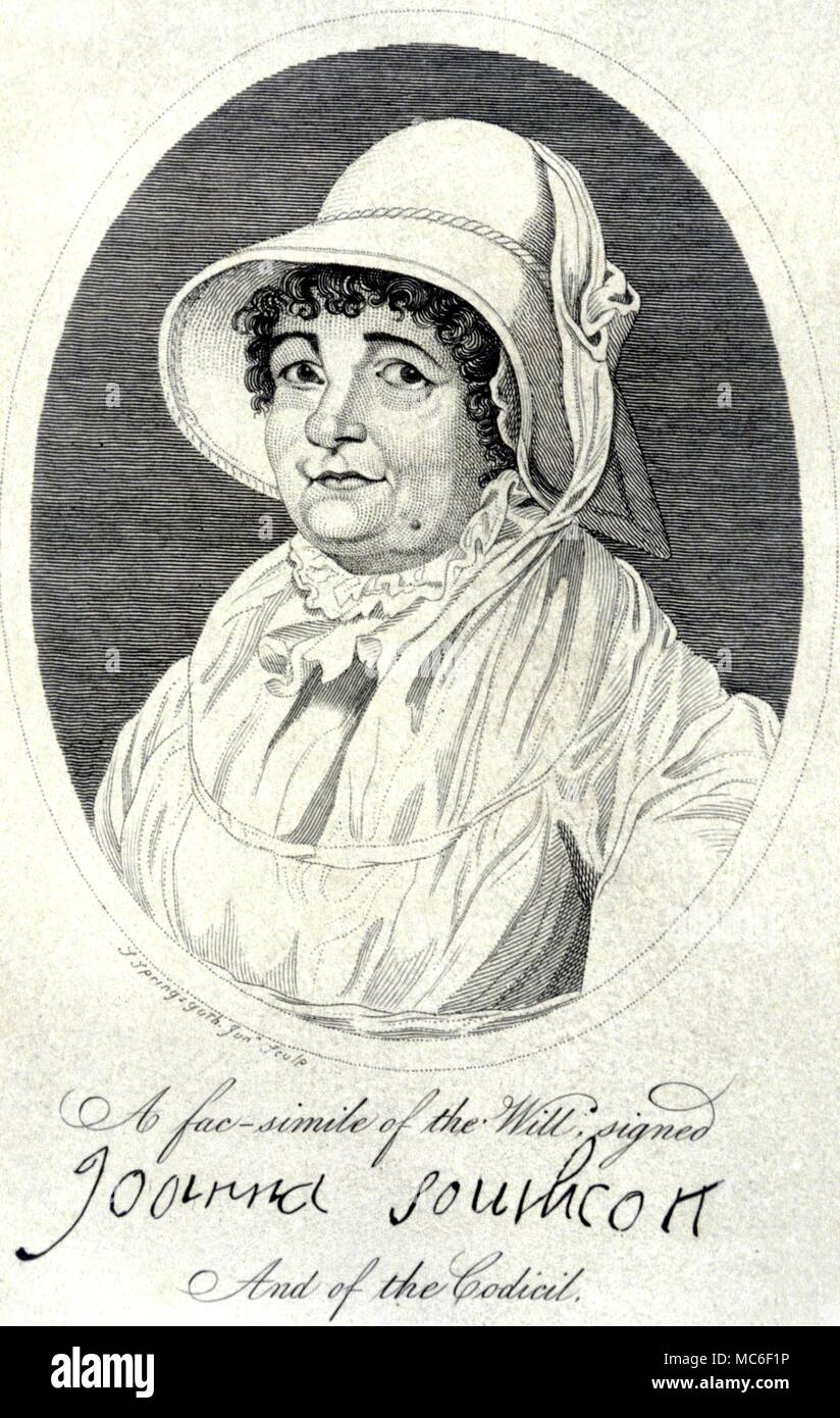 Ocultista. Retrato de Joanna Southcott (1750-1814), quien anunció que estaba poseído de revelaciones especiales, y podría ser la madre de Shiloh, el Príncipe de la paz. de Kirby's 'maravilloso museo' 1820 Foto de stock