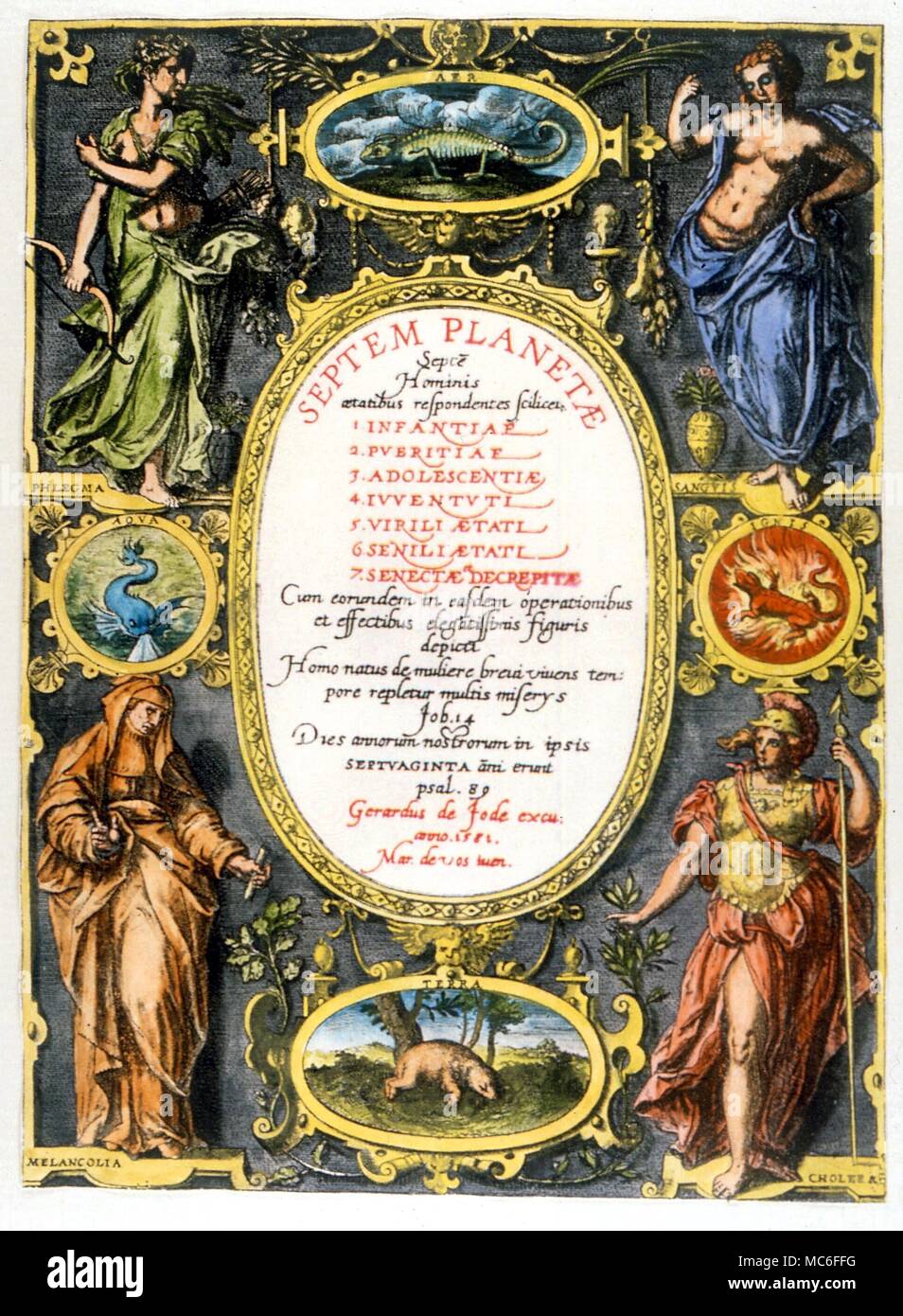 Planetas Planetae Titlepage de 'Septem' (los siete planetas) por Gerard de Jode, 1581 Foto de stock