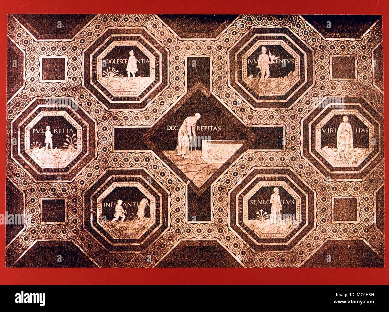 Imágenes de las siete edades del hombre, desde la acera anteriormente en la Catedral de Siena - después de una impresión (mezzotint?). Diseñado por Antonio Federighi Foto de stock