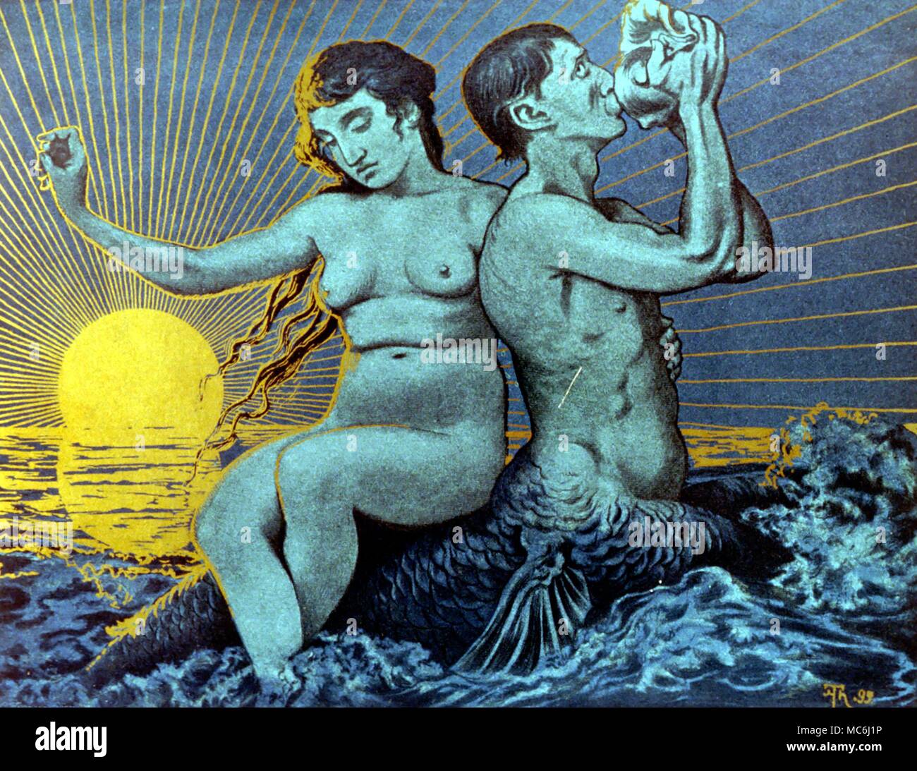 Sirenas La Sirena litografía por Hans Thoma 1888 Foto de stock