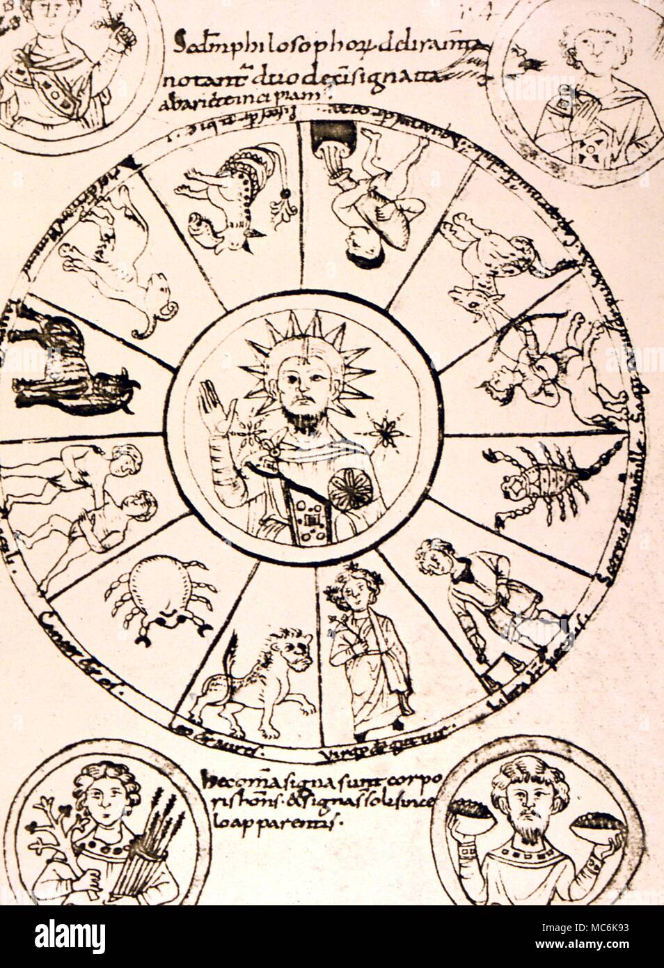 Zodiacs - copia medieval de un zodíaco clásico con escribas notas adicionales, quizás décimo siglo; bibel.Nationale de París. Mss lat.7028 Foto de stock