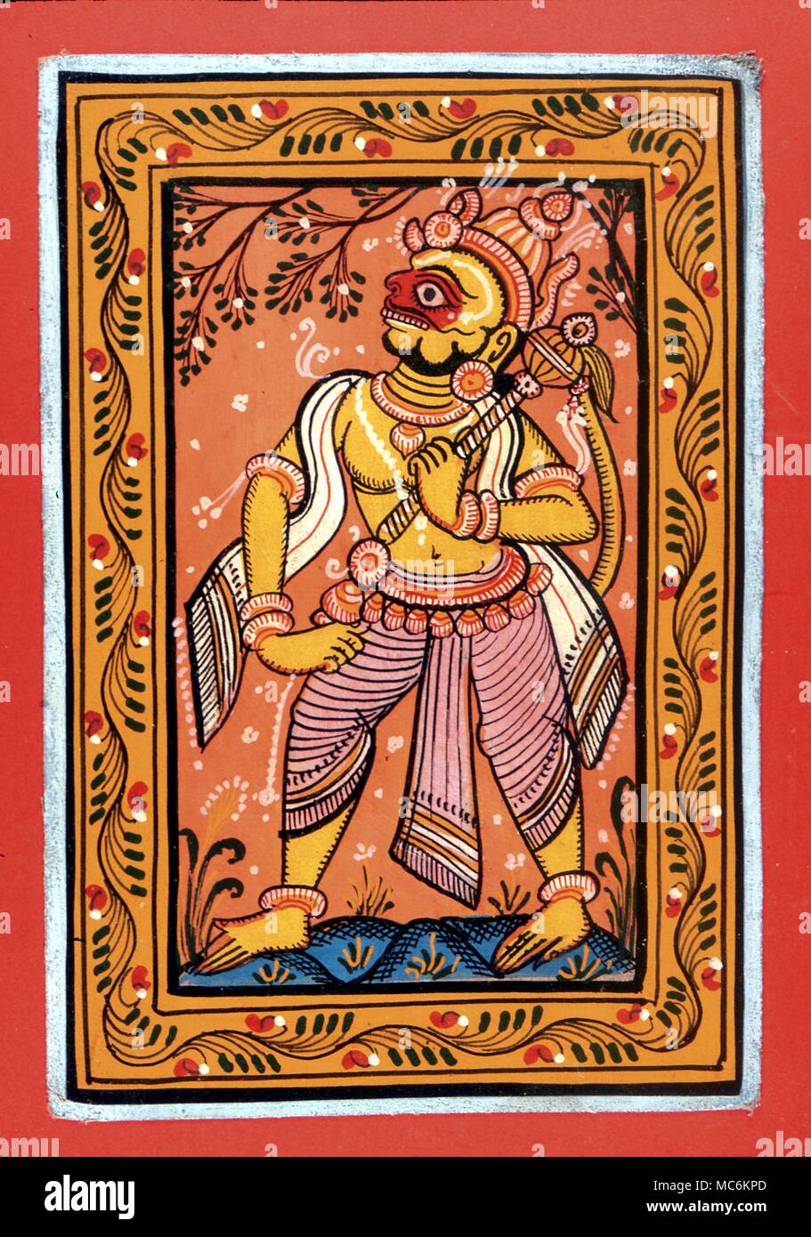La mitología hindú. Moderna (mediados de siglo) Aguada del dios hindú, Hanuman, el rey mono del Ramayana Foto de stock