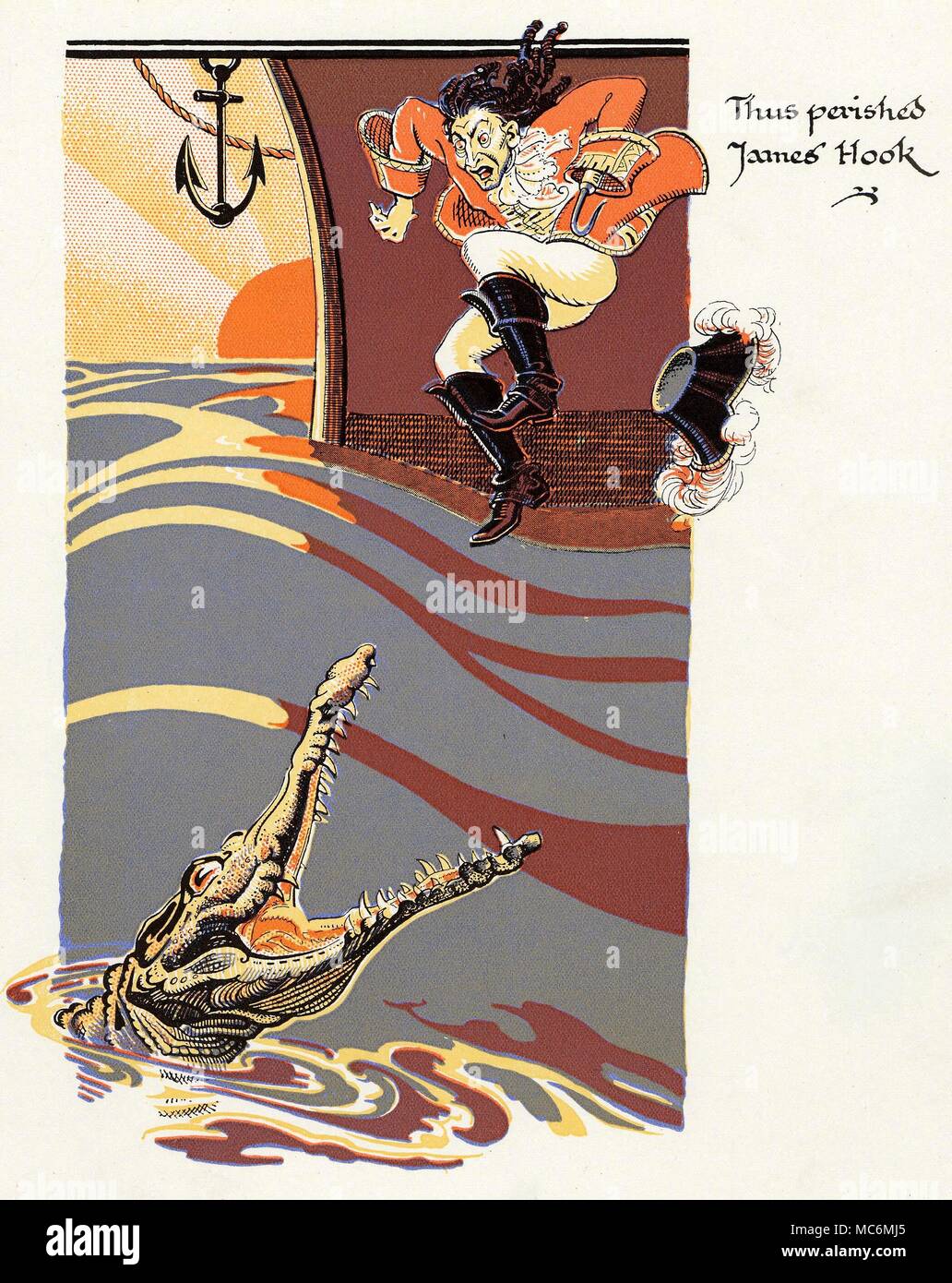 Cuentos de Hadas - PETER PAN Ilustración por Gwynedd M. Hudson, por .  Barrie's Peter Pan y Wendy, sin fecha, pero circa 1930. 'Pues perecieron  James Hook