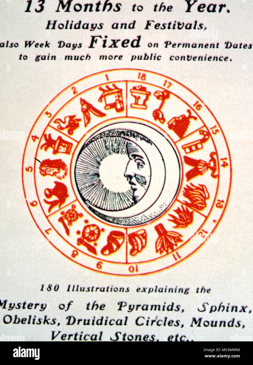 Calendario lunar, Azteca después del diagrama suministrado por Moisés Cotsworth en 'El Almanaque Ralional' de 1905 Foto de stock