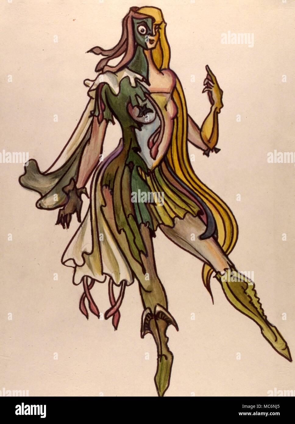 El demonio Lilith, "la primera esposa de Adán." Este dibujo acuarela es uno  de una serie de diseños de vestuario ejecutados por Fay Pomerance para  trajes para una ópera-ballet tratando el tema