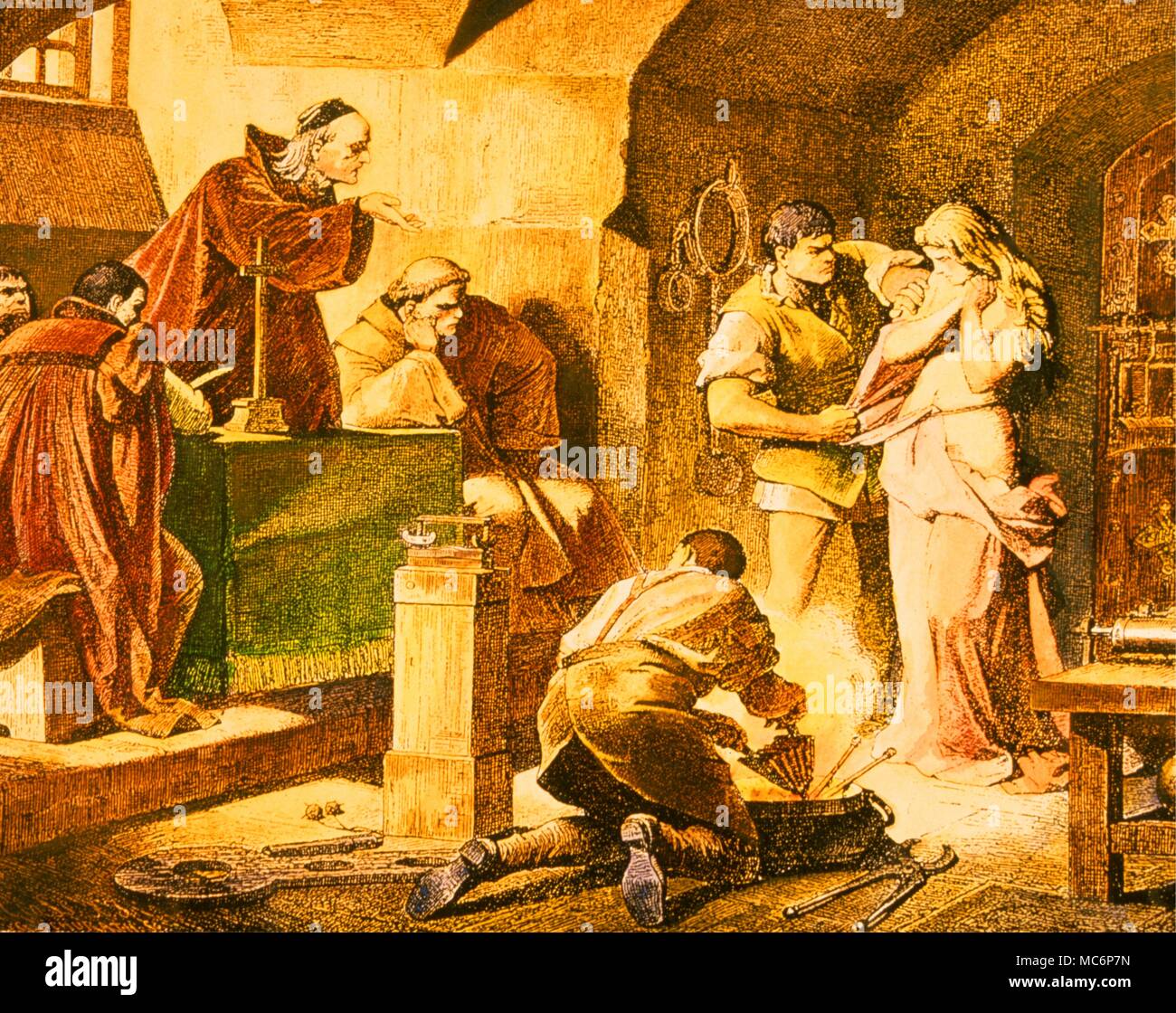 Grabado del siglo xix representando una cárcel medieval, con