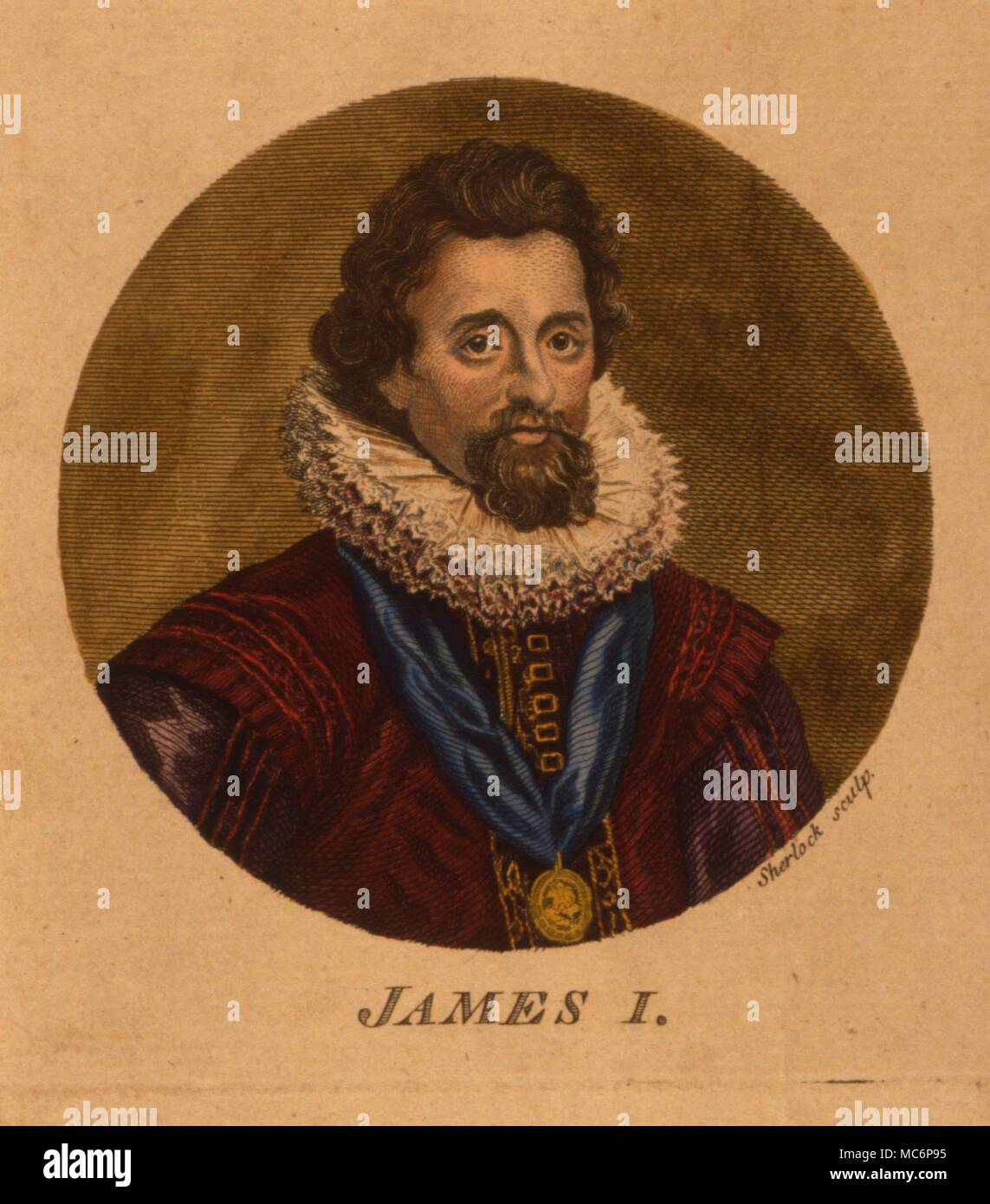 James I de Inglaterra [James IV de Escocia] fue el autor de 'Daemonologie', un violento texto dirigido contra la brujería. Foto de stock