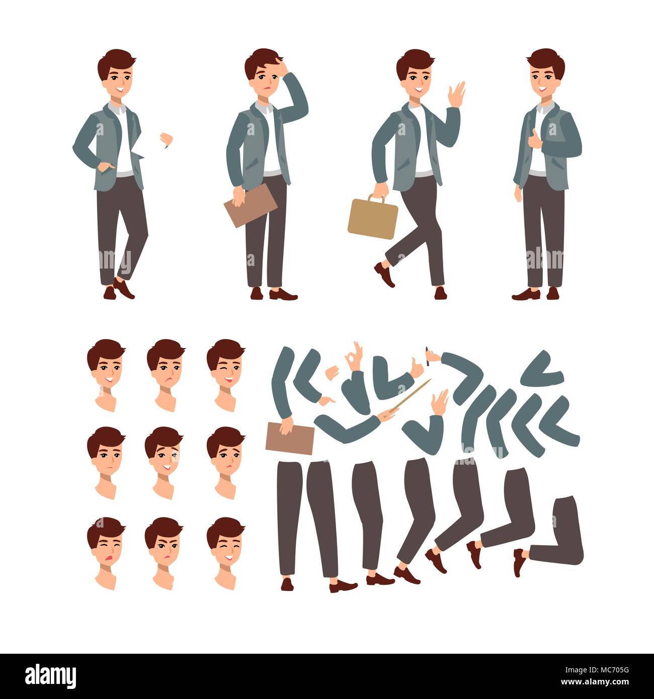 Animar el personaje. Personaje masculino constructor. Hombre diferentes