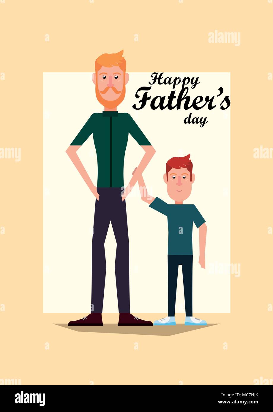 Feliz Día del Padre el diseño de dibujos animados con el hombre con su hijo  sobre fondo amarillo, ilustración vectorial Imagen Vector de stock - Alamy