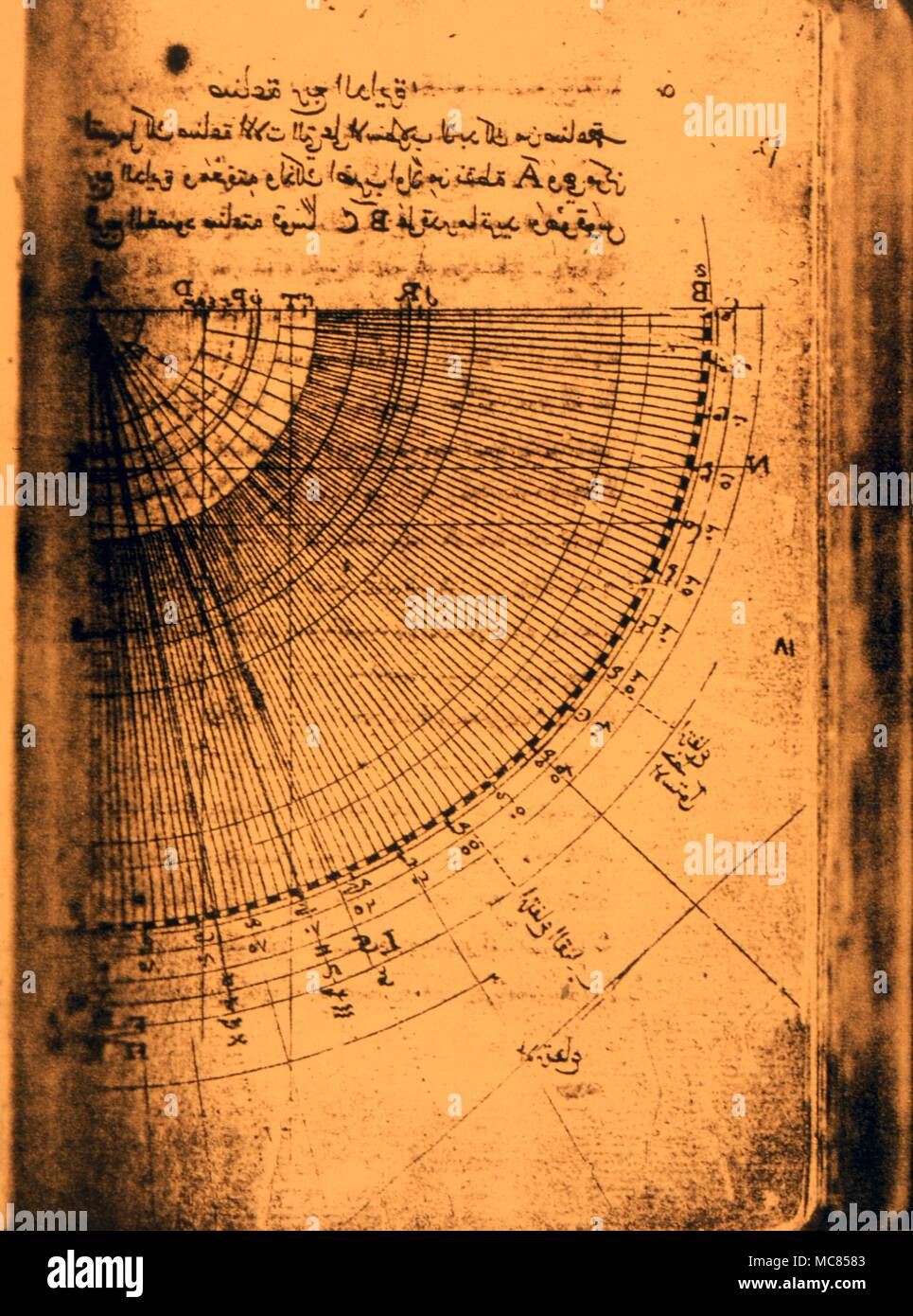La Astrología, astrolabes. 'El libro de hacer un astrolabio' un manuscrito árabe con fecha de 1641, con interesantes diagramas de los diversos componentes del astrolabio. Lisboa, con texto en árabe y América Foto de stock