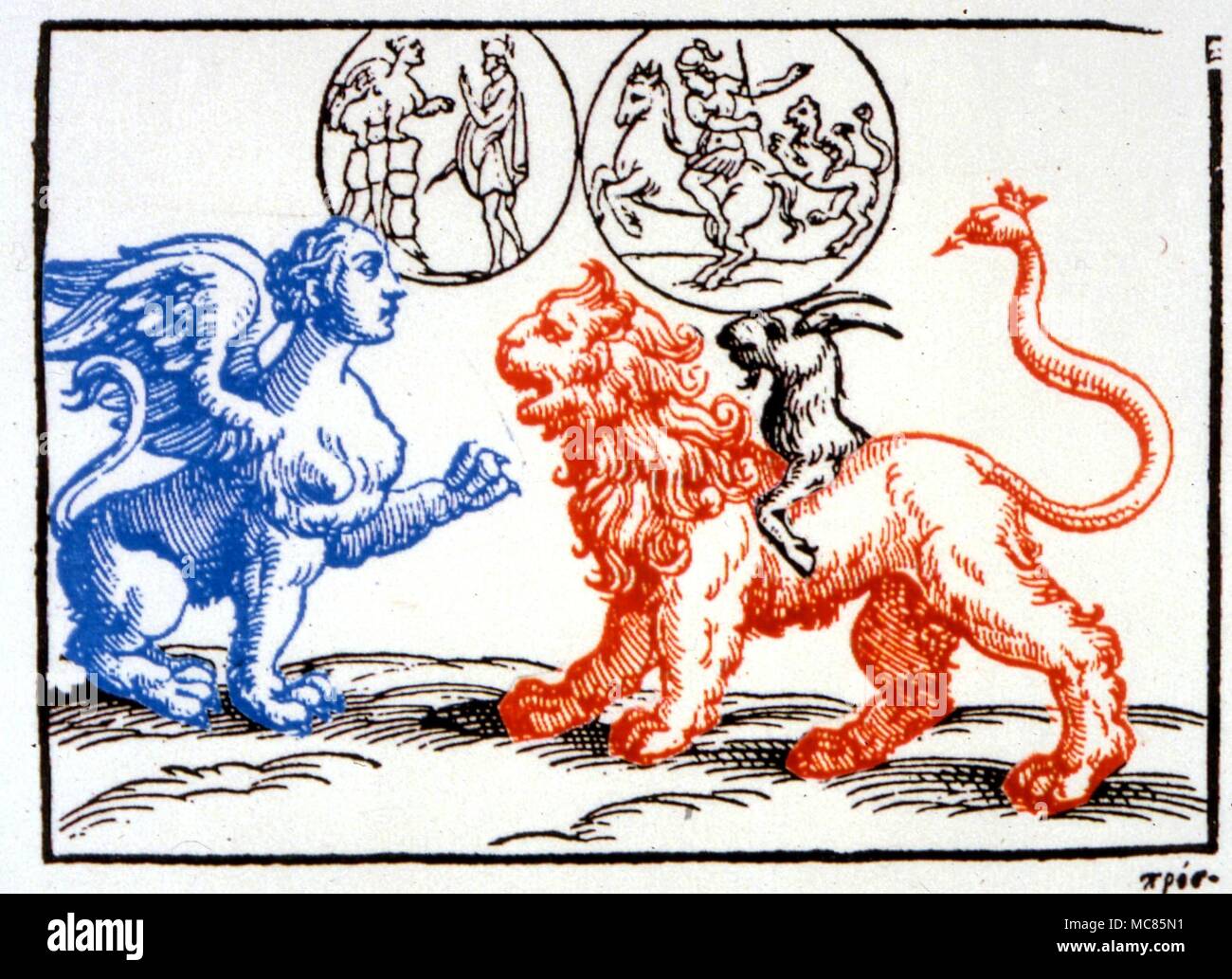 La mitología griega quimera con la Esfinge. Después Lorenzo Pignoria un