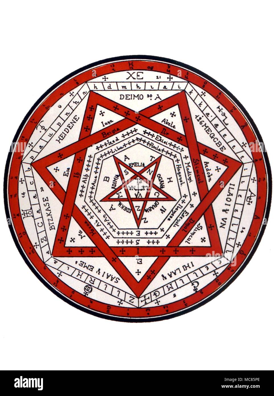 Sello de GRIMORIO Aemeth Un sello utilizado en conjunción con la mágica Tablas de Enoc empleadas por John Dee, el astrólogo/mago Foto de stock