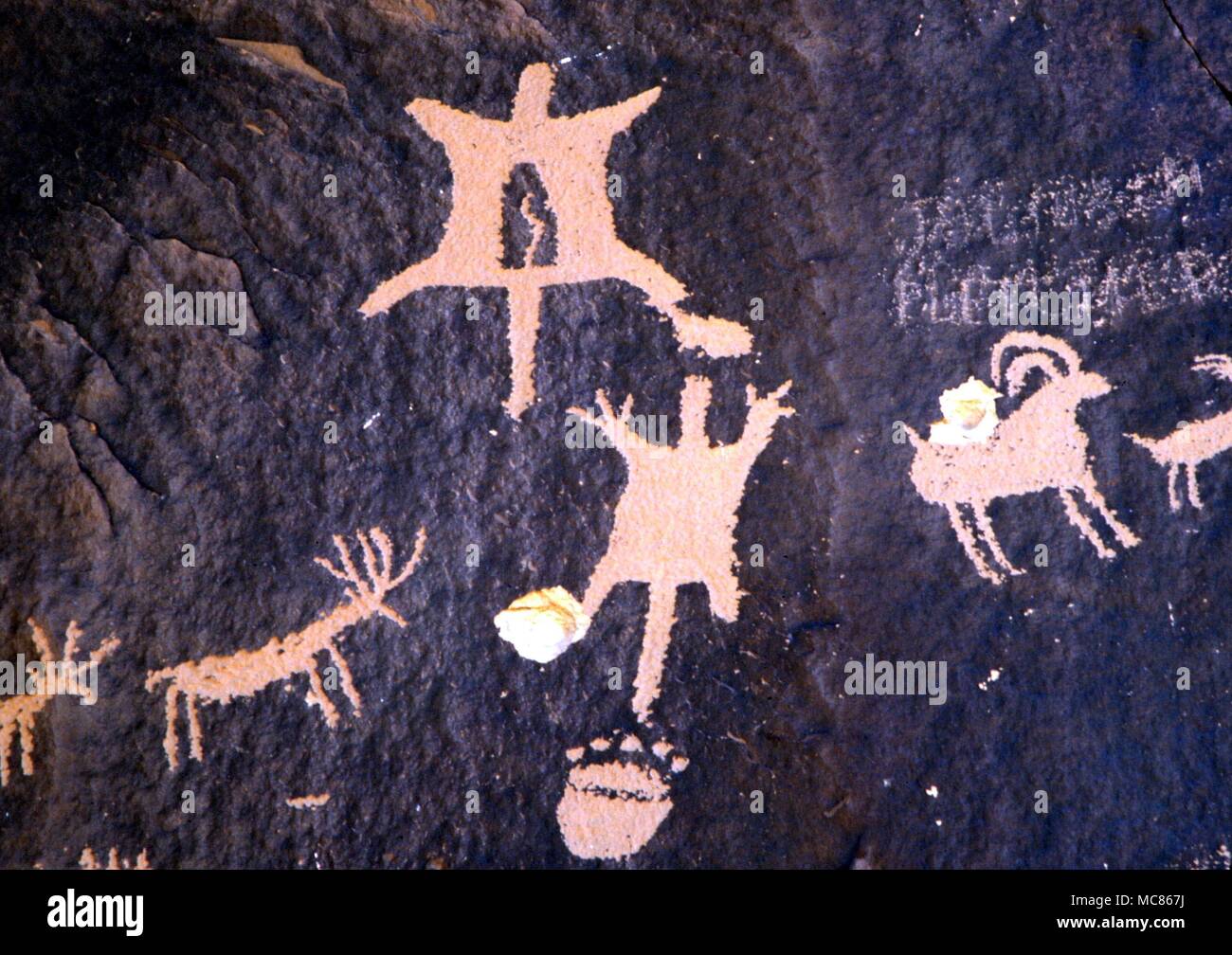 NORTH AMERICAN INDIAN Petroglifos en roca del periódico, el Parque Nacional Canyonlands, en Utah Foto de stock