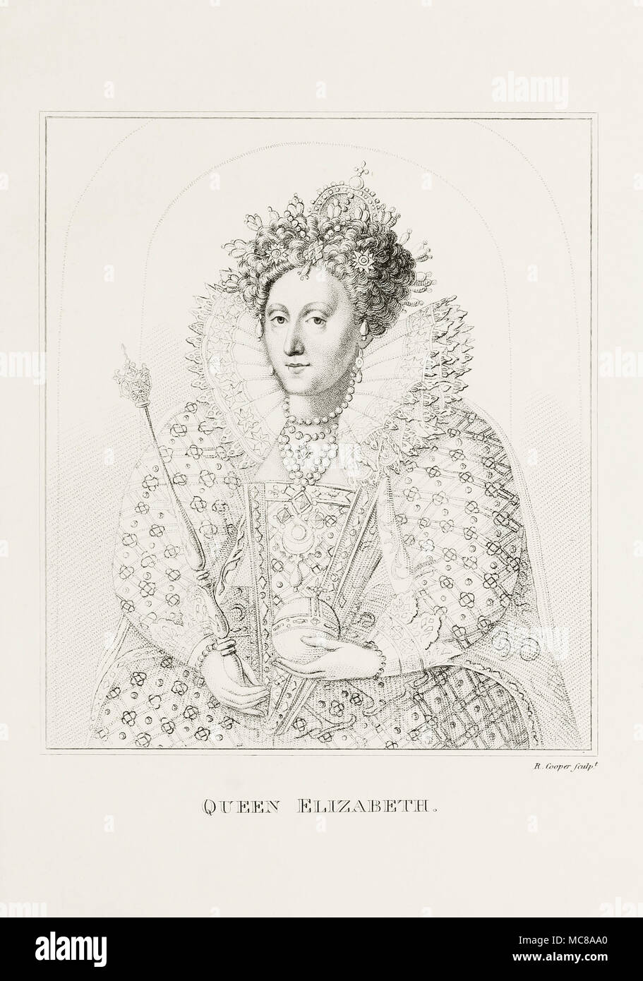 La reina Isabel I de Inglaterra e Irlanda, 1533-1603. Desde la galería de Woodburn de raros retratos, publicado el 1816. Foto de stock