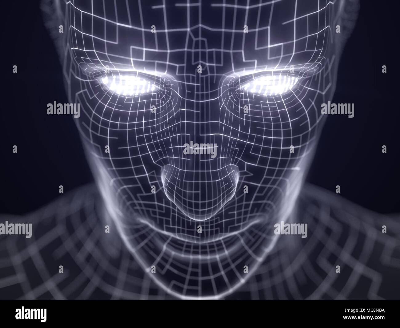 Concepto de inteligencia artificial con humano virtual avatar. Ilustración 3d. adecuado para la tecnología, la inteligencia artificial, minería de datos,profunda learnin Foto de stock