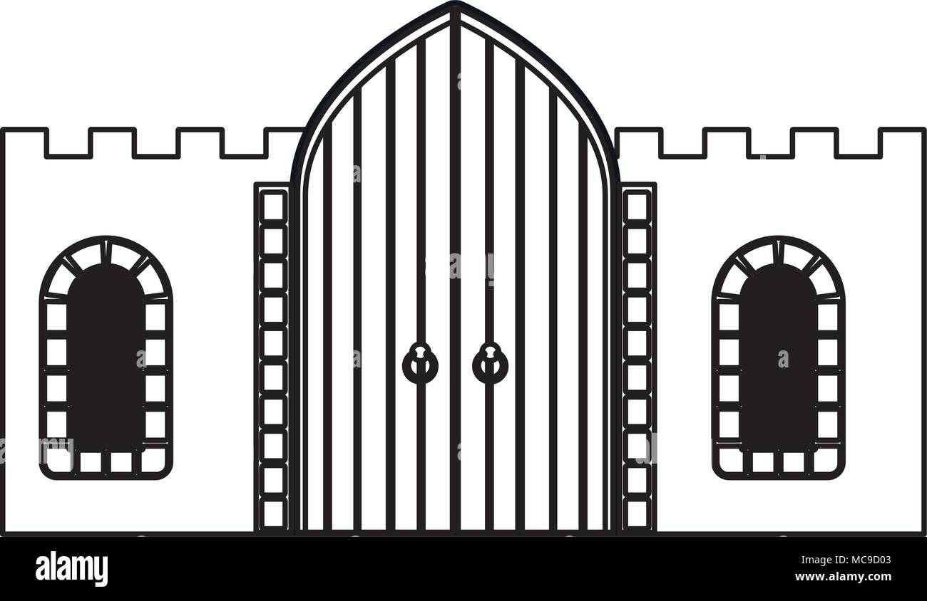 Fachada y puerta de castillo medieval Imagen Vector de stock - Alamy