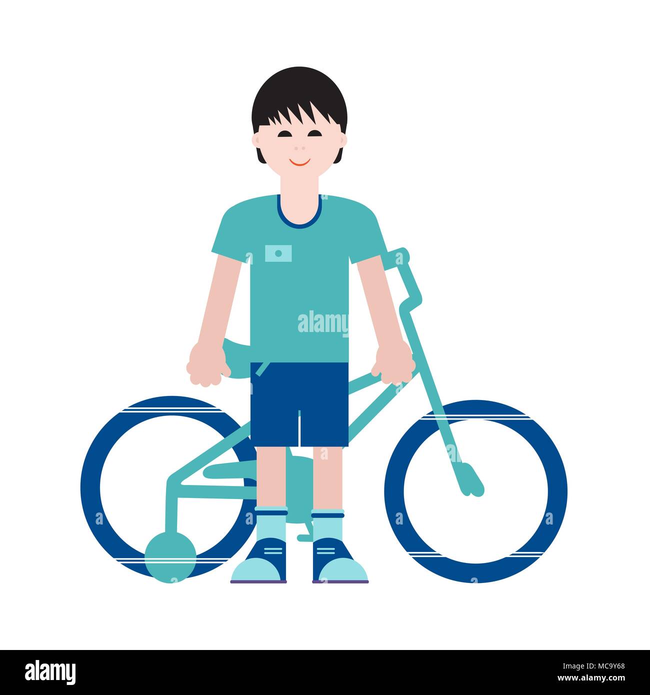 Chico y su bicicleta. Deporte y ocio activo Imagen Vector de stock - Alamy
