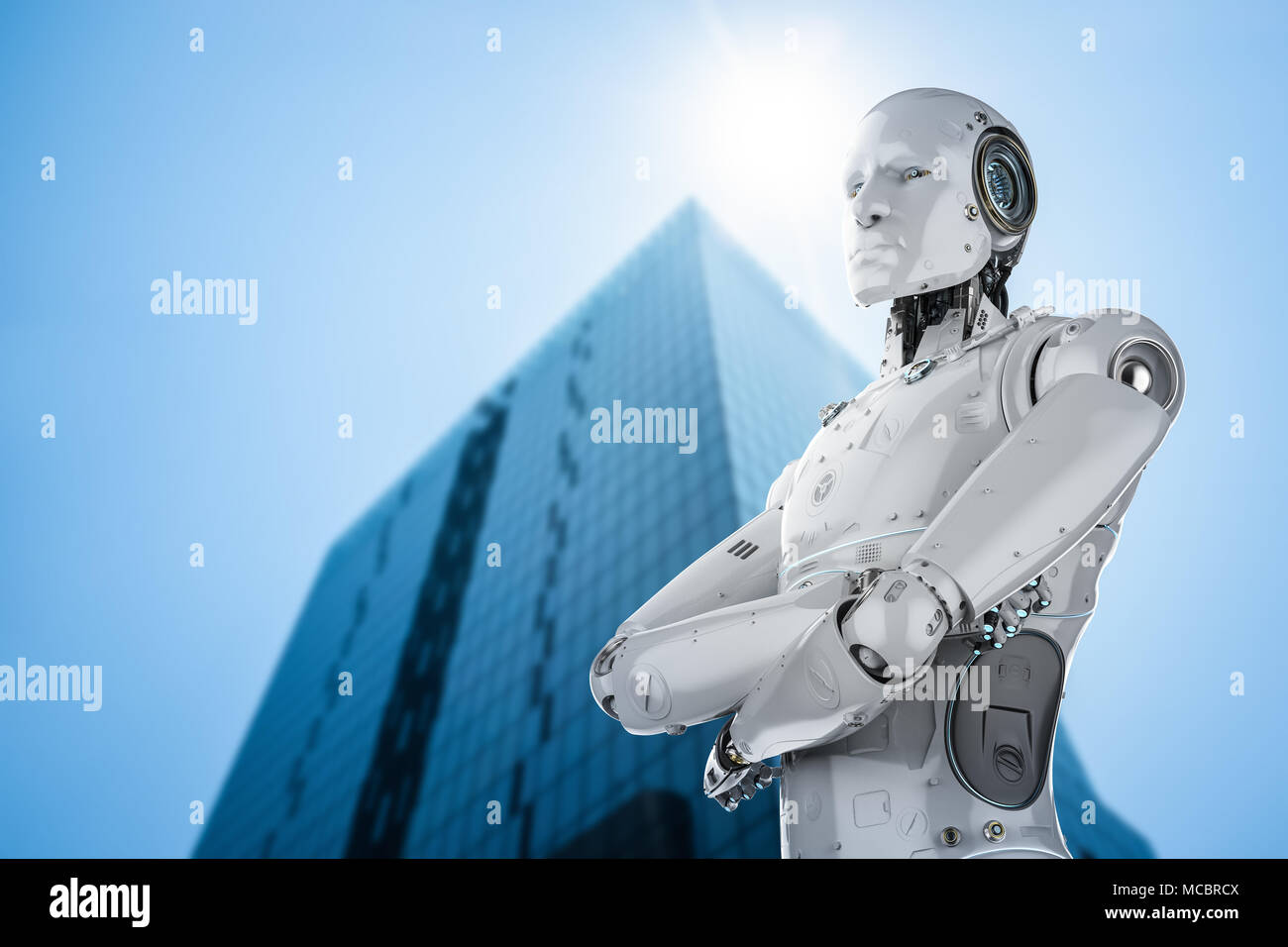 3D rendering robot humanoide brazos cruzados en la ciudad Fotografía de  stock - Alamy